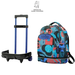 TOTTO Material Escolar*- Mochila escolar ruedas desmontable cyber monstruos Tiza