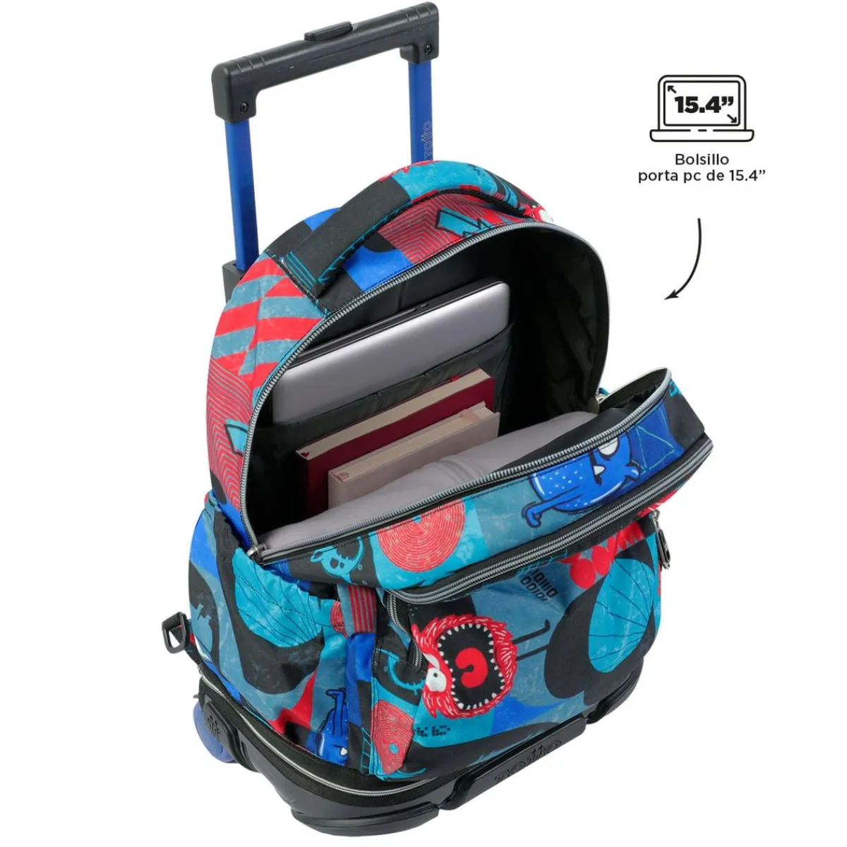 TOTTO Material Escolar*- Mochila escolar ruedas desmontable cyber monstruos Tiza