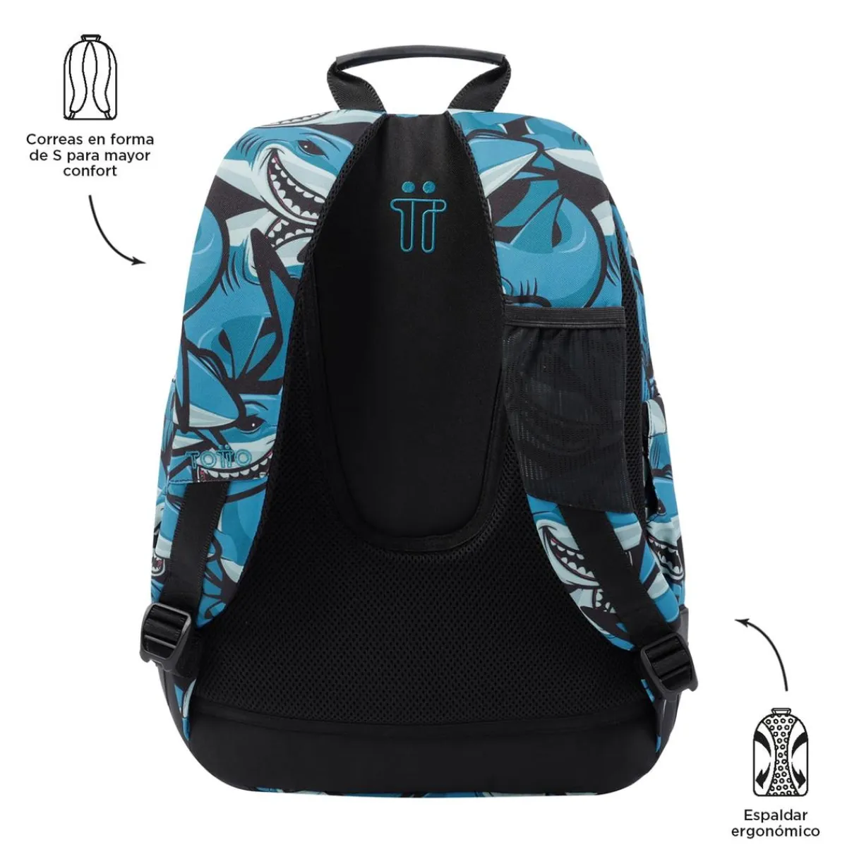 TOTTO Material Escolar*- Mochila escolar tiburones Crayoles