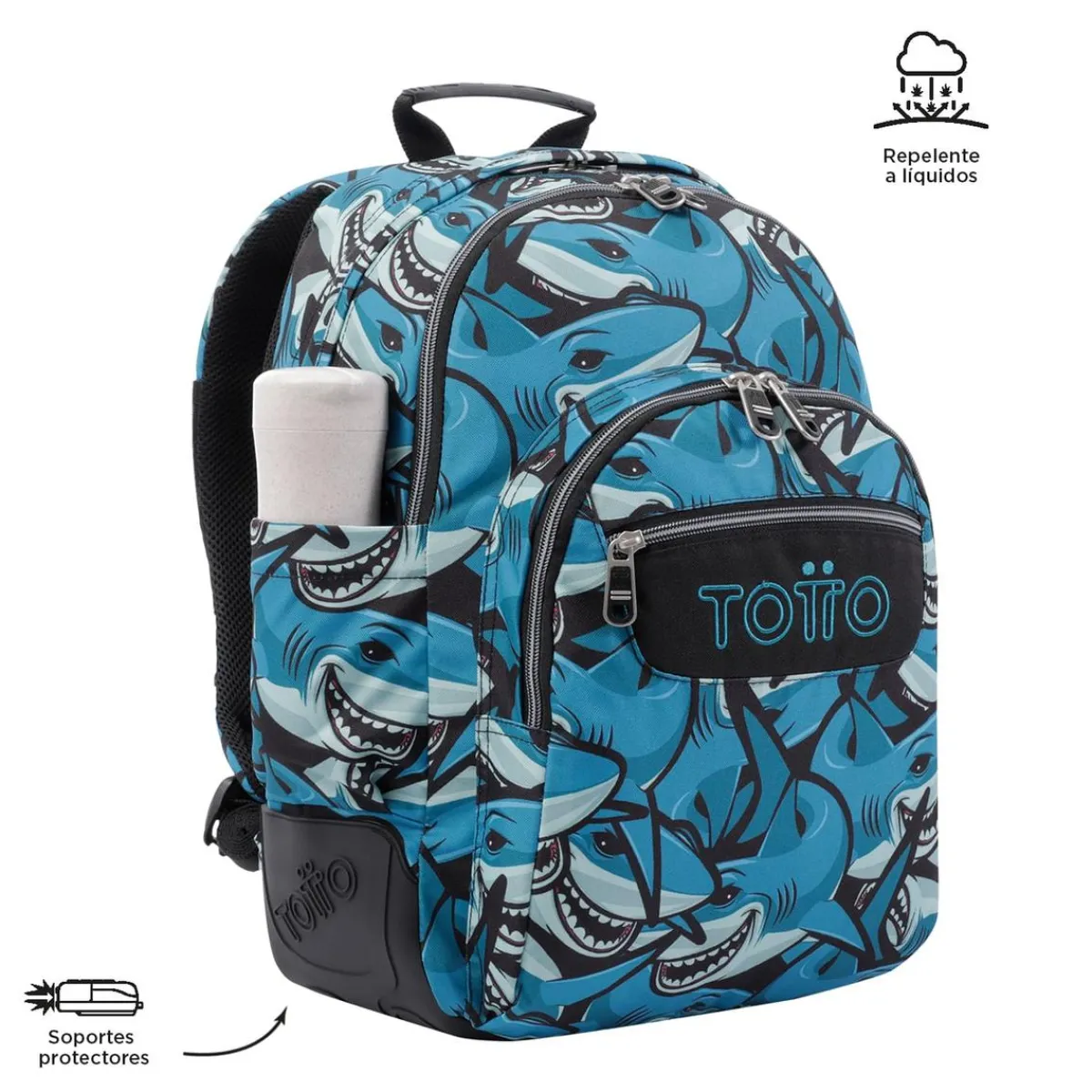 TOTTO Material Escolar*- Mochila escolar tiburones Crayoles
