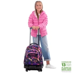TOTTO Material Escolar*- Mochila Renglones con ruedas - Flower Galaxy