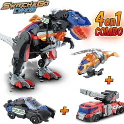 VTECH Coleccionables Y Mini Mundos*- Dinosaurio Switch&Go con bomberos y vehículos Mega T-Rex ㅤ